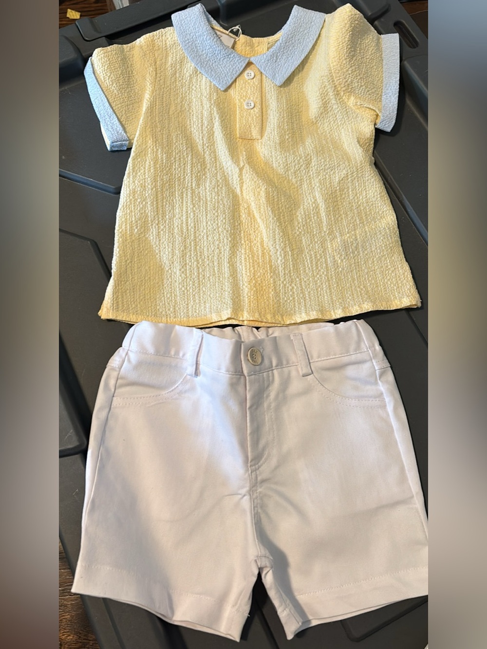 Kids Yellow Polo Top with Light Blue Trim - Classic Casual